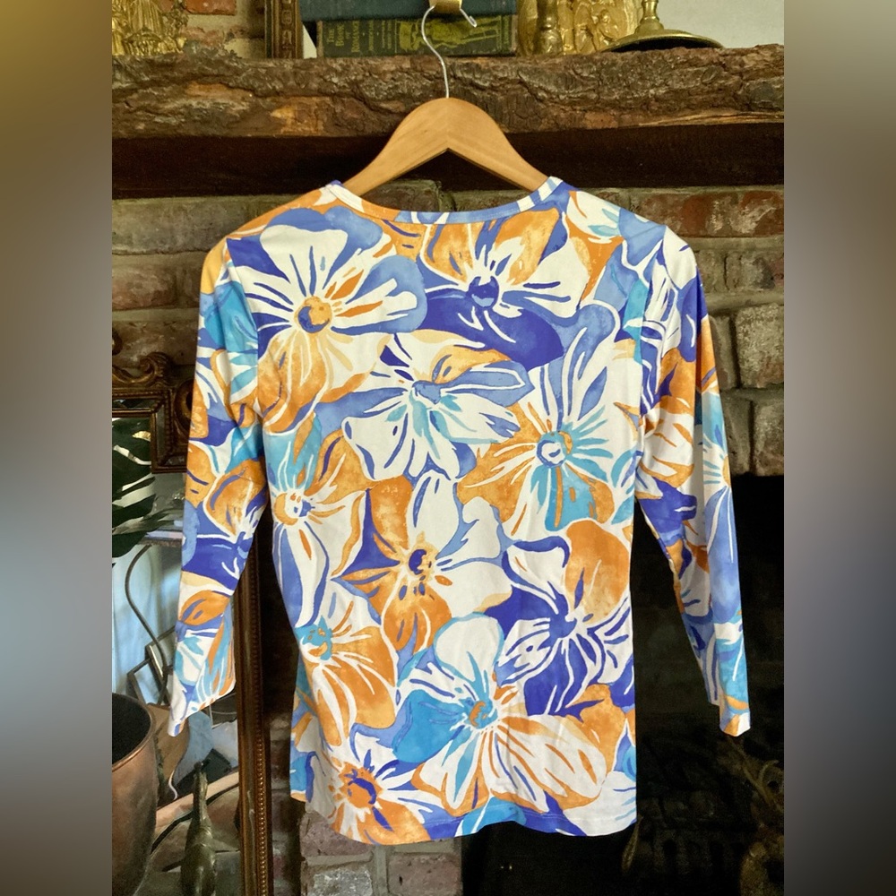 J McLaughlin Catalina Cloth Floral Watercolor Scoop Neck Top Resort Luxury EUC - Picture 6 of 13
